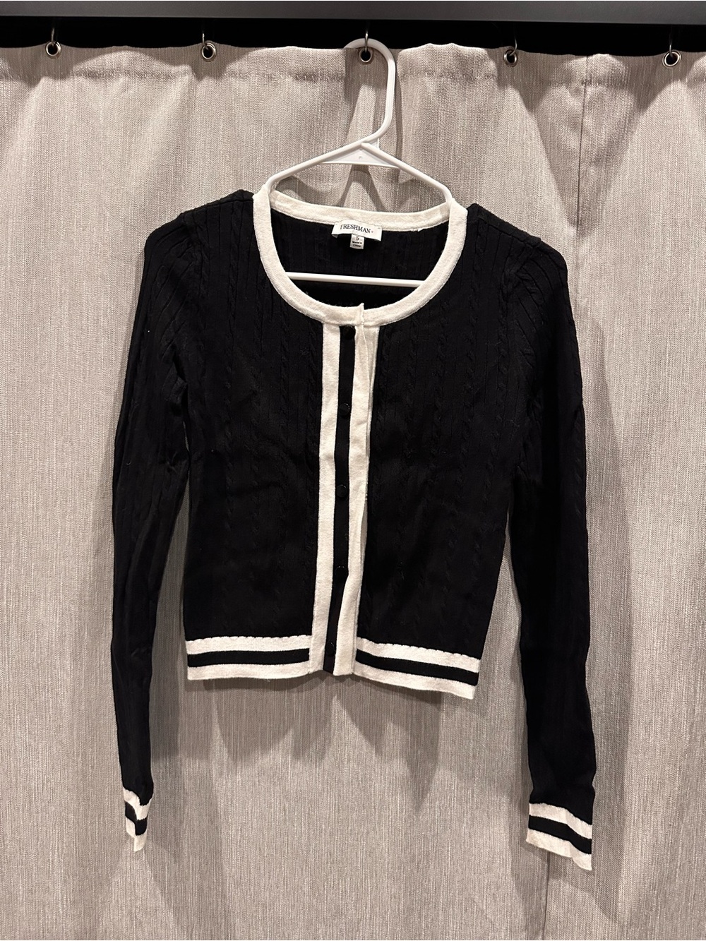 Freshman Black Cardigan with White Trim Accents